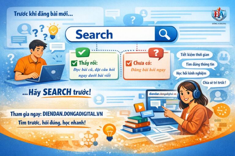 nút search giúp tìm kiếm thông tin trước khi đăng bài