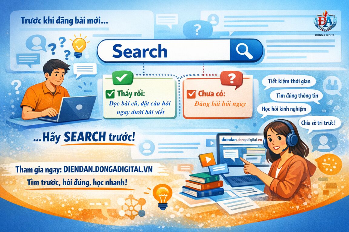 nút search giúp tìm kiếm thông tin trước khi đăng bài