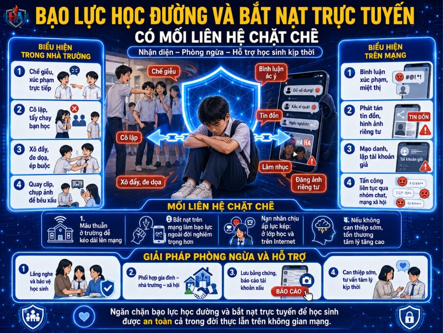 Bạo lực học đường và bắt nạt trực tuyến có mối liên hệ chặt chẽ