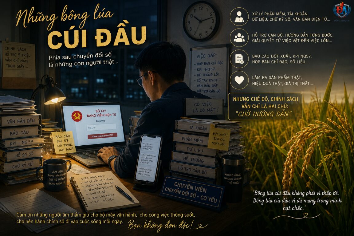 Hình ảnh minh họa bài viết “Những bông lúa cúi đầu”, gợi mở thông điệp về sự khiêm nhường, bản lĩnh và giá trị sống từ triết lý bông lúa chín cúi đầu.