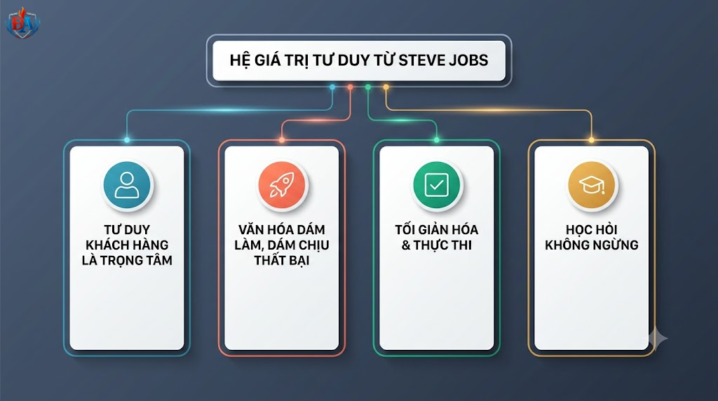 hệ giá trị tư duy Steven Jobs gồm 4 mảng